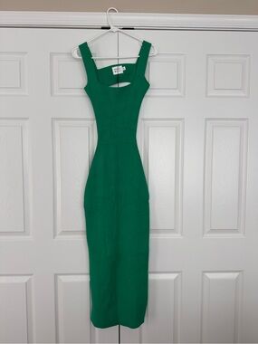 Hello Molly Green Bodycon Midi Dress with Square Neck